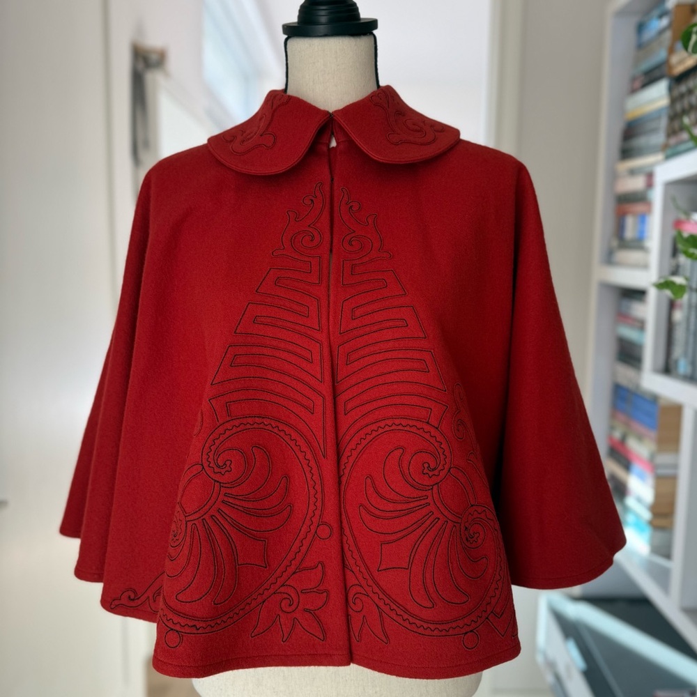 Zac Posen Collection Embroidered Red Wool Cape (like new)